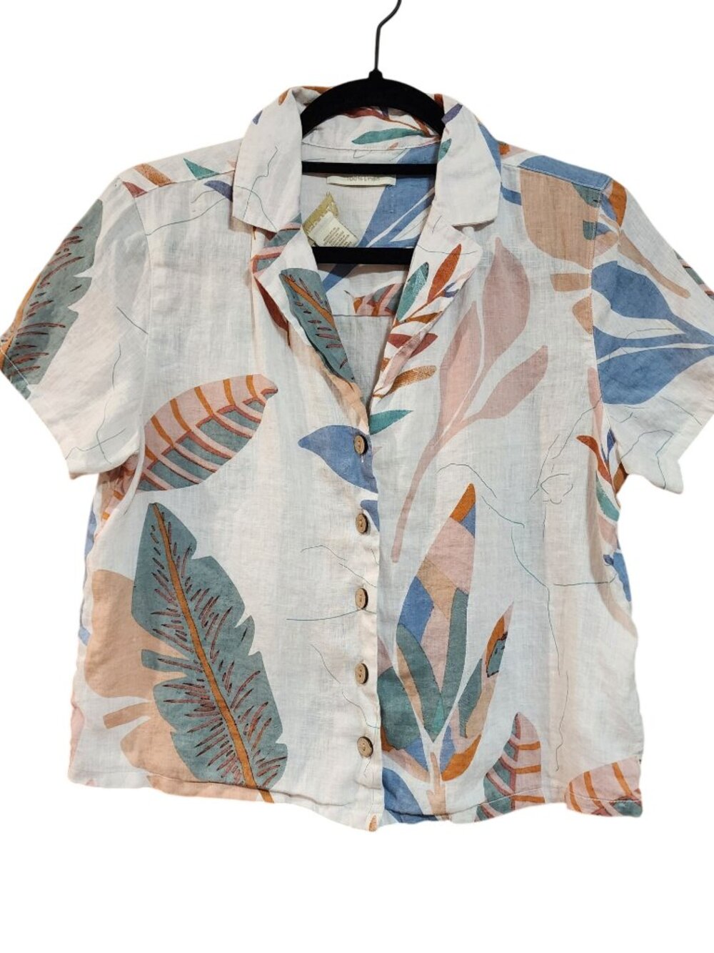 Cynthia Rowley 100% Linen Botanical Leaf Print Top Womens Size XS
